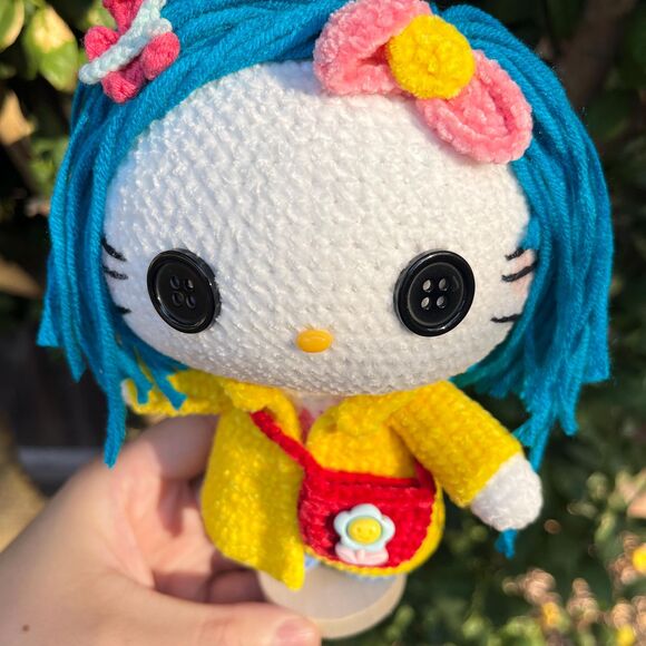 Coraline Hello Kitty Crochet Doll Plush | Handmade Sanrio Amigurumi - Picture 4 of 8